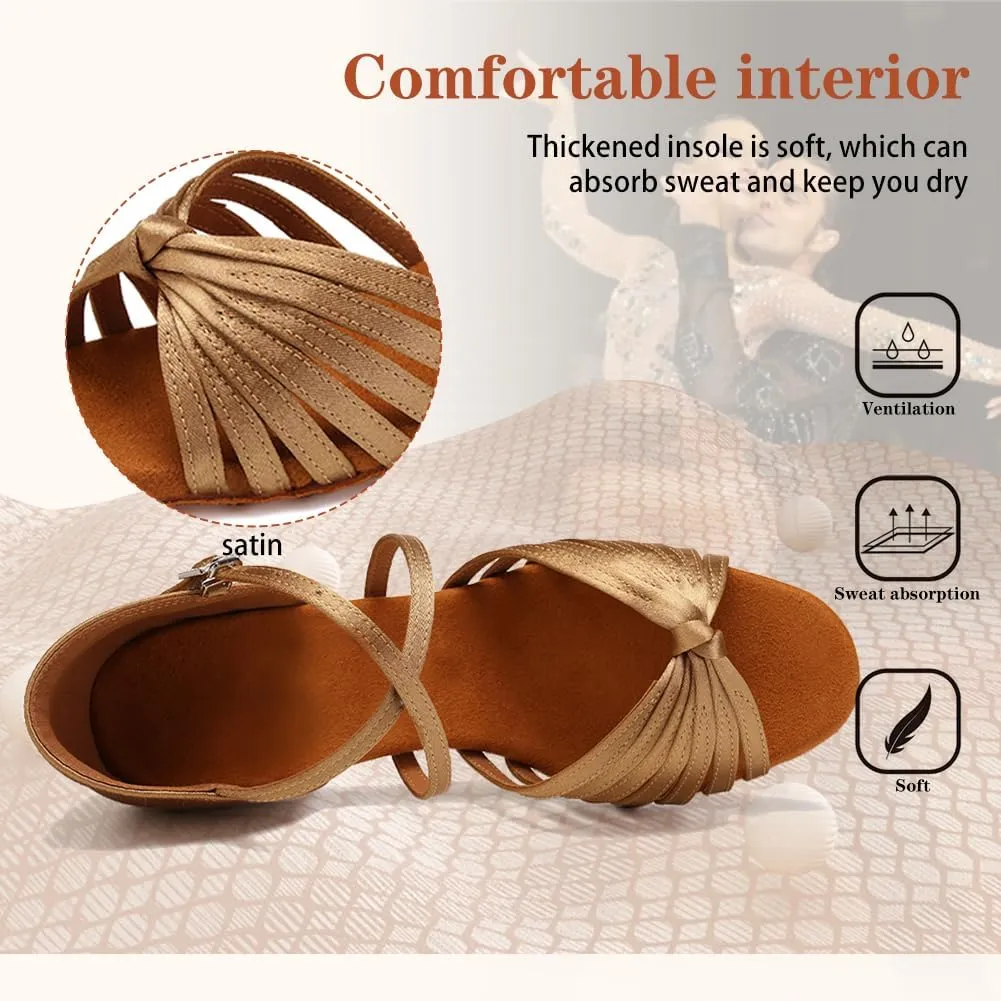 Women's Latin Dance Shoes Open Toe Ballroom Professional Salsa Dance Practice Shoes 2inch Heel