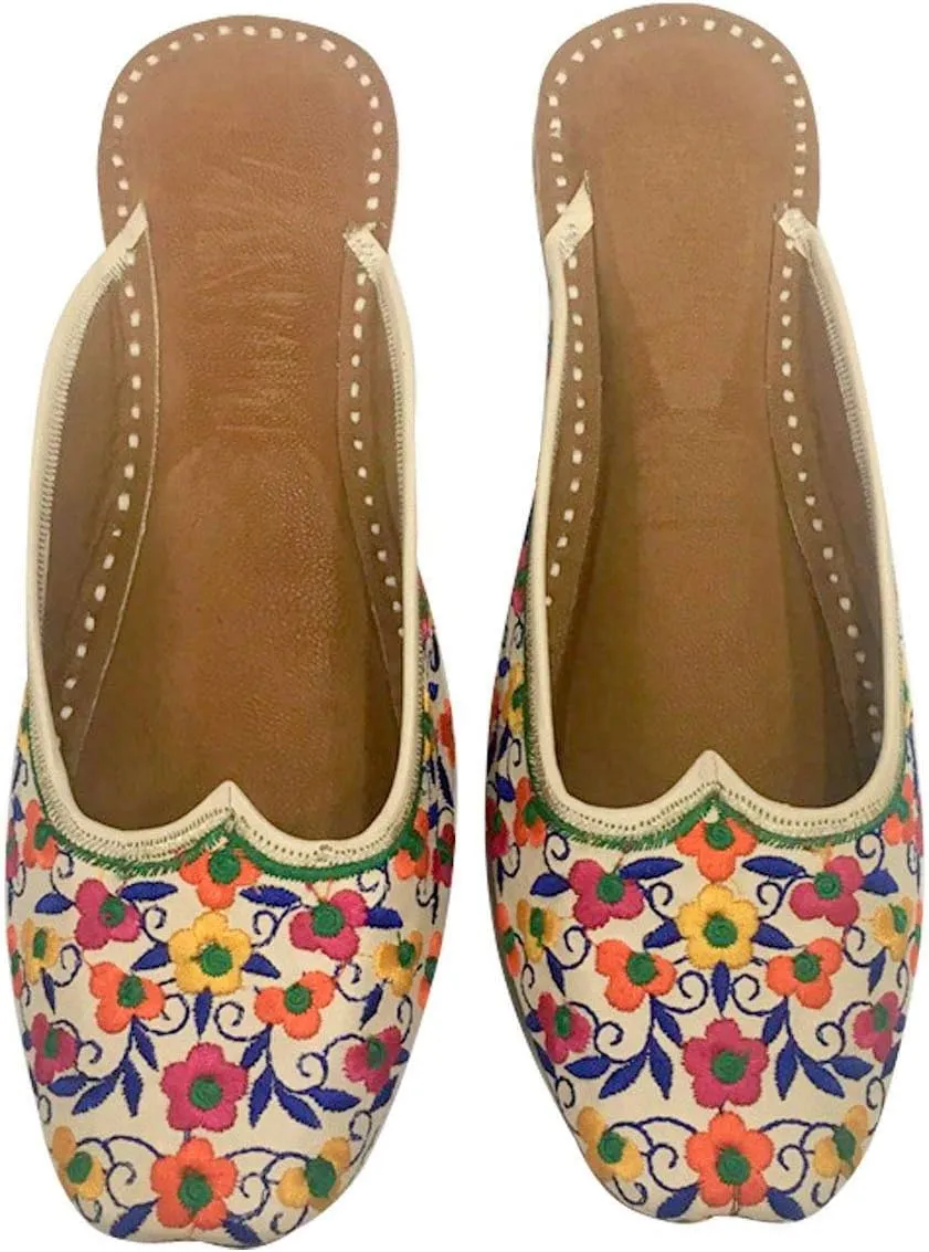 Women's Leather Flat Sandals Ballerina Shoes Back Open Punjabi Jutti