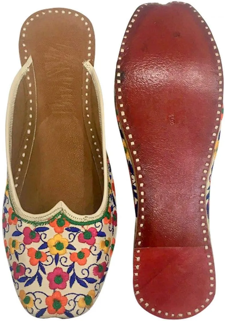 Women's Leather Flat Sandals Ballerina Shoes Back Open Punjabi Jutti