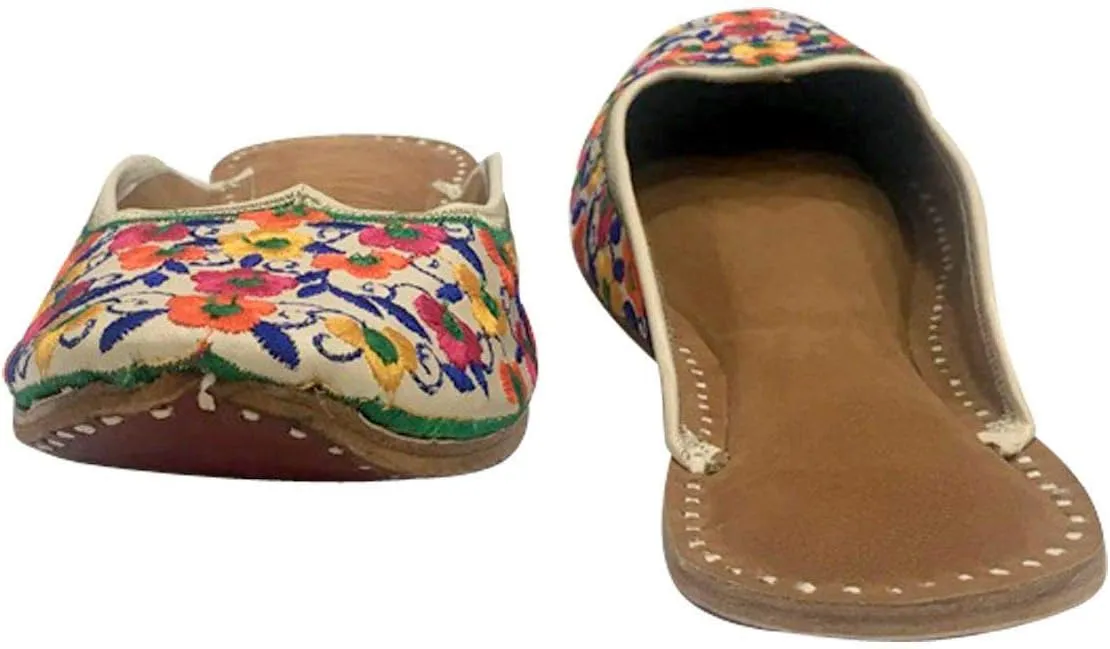 Women's Leather Flat Sandals Ballerina Shoes Back Open Punjabi Jutti