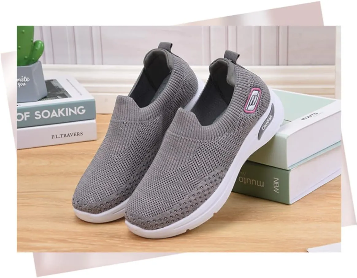 Women's Lightweight Slip-On Walking Shoes - Breathable Athletic Tennis Sneakers with Soft Knitted Fabric for Casual Gym Running of All Ages