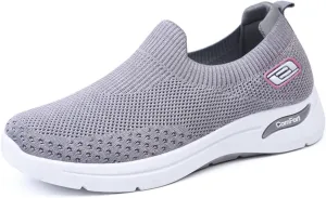 Women's Lightweight Slip-On Walking Shoes - Breathable Athletic Tennis Sneakers with Soft Knitted Fabric for Casual Gym Running of All Ages