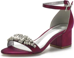 Women's Low Block Heel Sandals Chunky Ankle Strap Crystal Wedding Dress Shoes Low Heel Formal Prom Party Dress Shoes Comfortable Pump Sandals