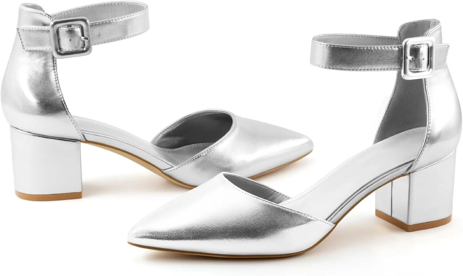 Women's Low Block Heels Chunky Closed Toe Pump Shoes with Ankle Strap