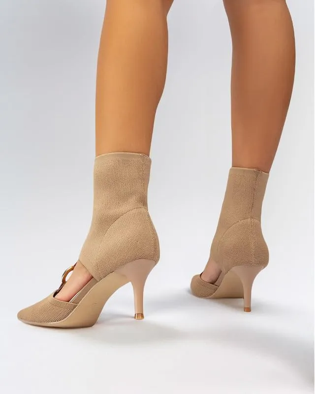 Women's Low Heeled Sandals Pointed Toe Heels Sexy Closed Toe Pump Breathable Elastic Dressy Wedding Shoes