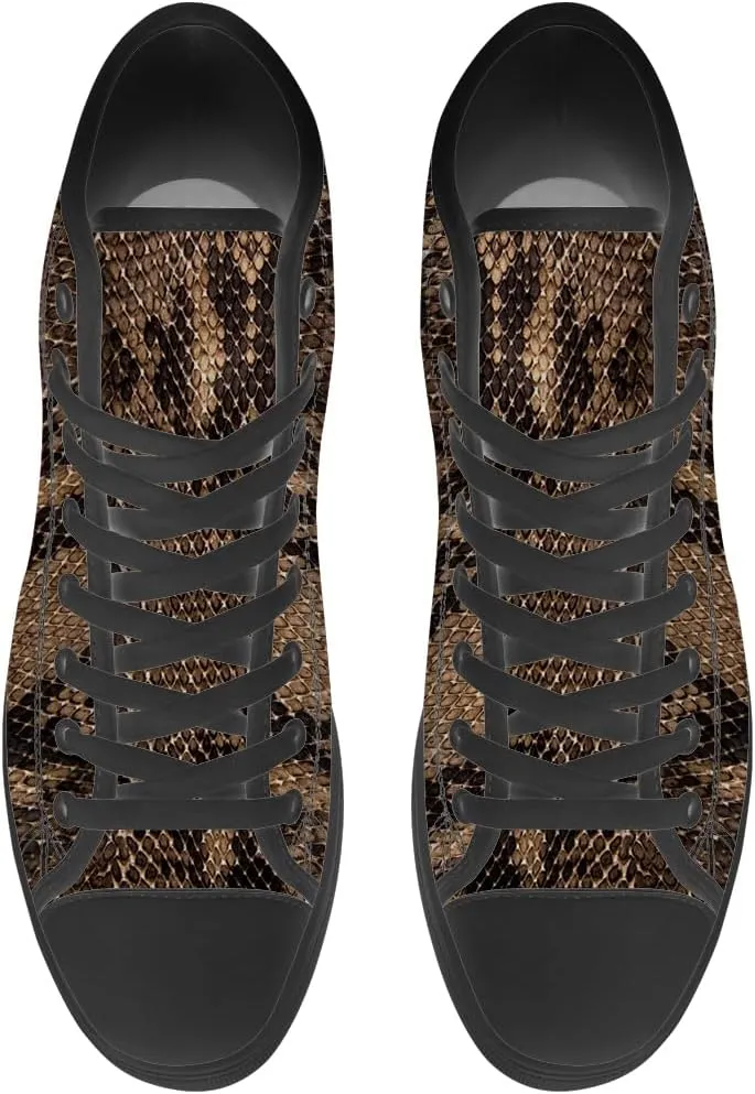 Women's Men's Snake Shoes Snake Print High Top Canvas Sneakers Lace Up Casual Walking Shoes Gifts for Men Women