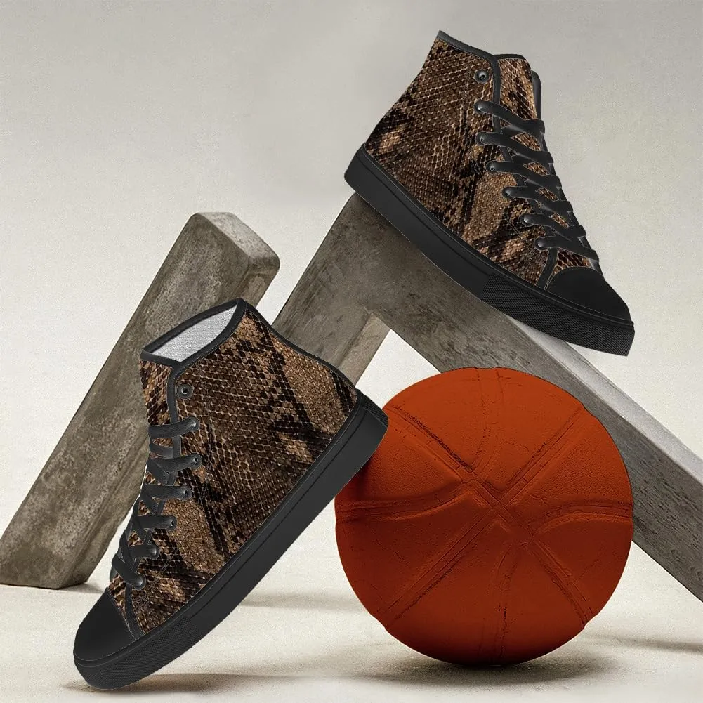 Women's Men's Snake Shoes Snake Print High Top Canvas Sneakers Lace Up Casual Walking Shoes Gifts for Men Women