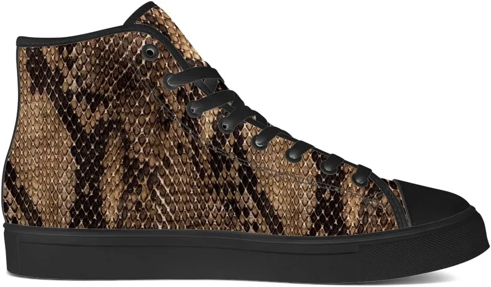 Women's Men's Snake Shoes Snake Print High Top Canvas Sneakers Lace Up Casual Walking Shoes Gifts for Men Women