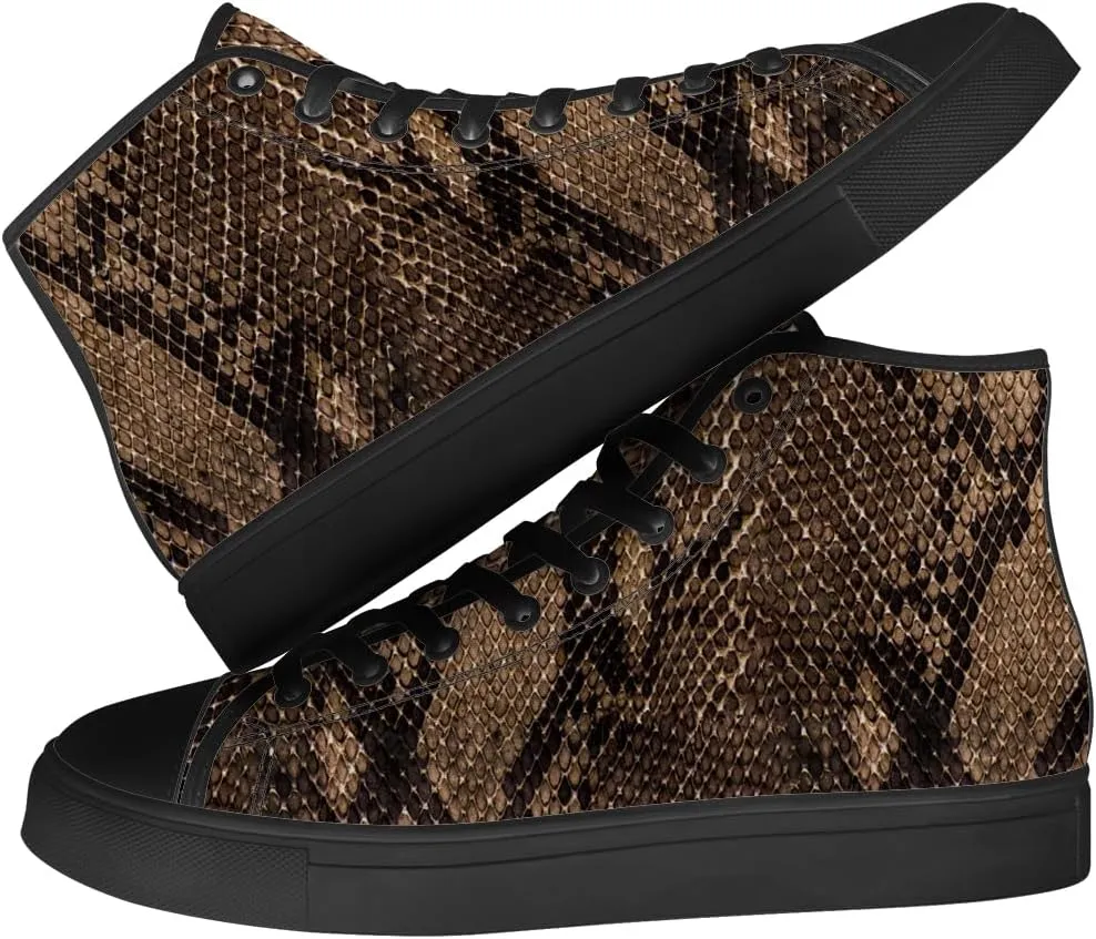 Women's Men's Snake Shoes Snake Print High Top Canvas Sneakers Lace Up Casual Walking Shoes Gifts for Men Women