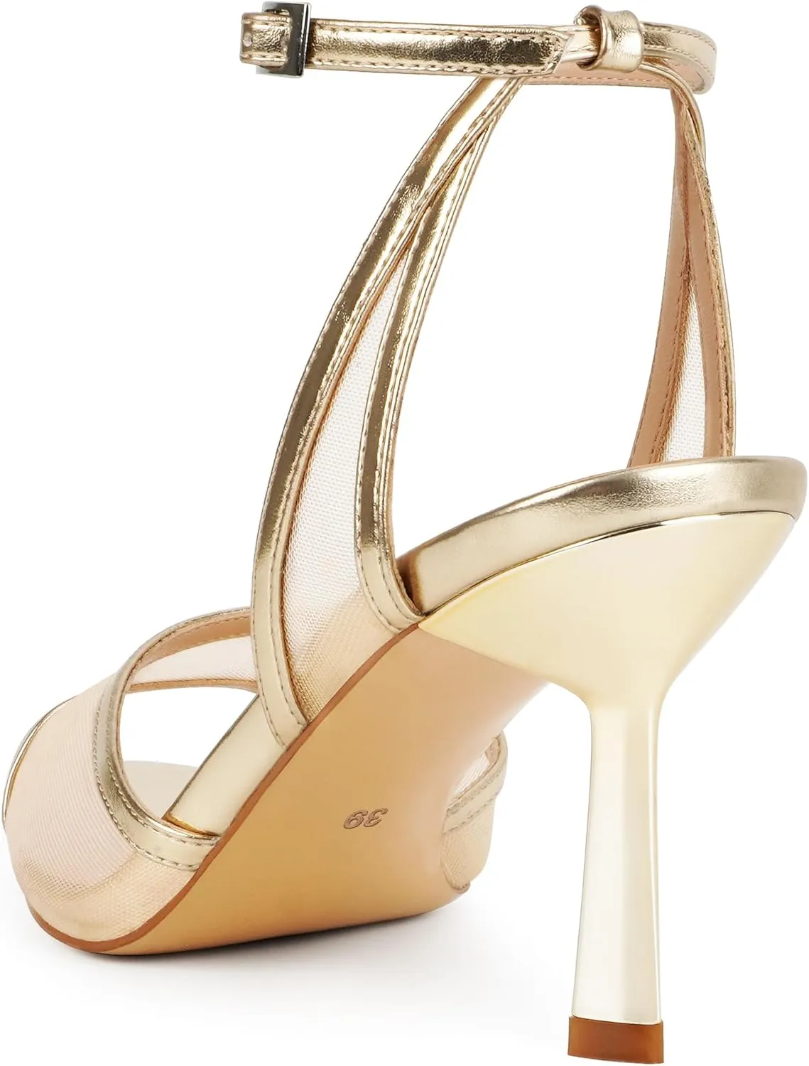 Women's Mesh High Heels Sandals Pointed Open Toe Ankle Buckle Strap Stiletto Heels Dress Wedding Shoes
