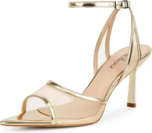 Women's Mesh High Heels Sandals Pointed Open Toe Ankle Buckle Strap Stiletto Heels Dress Wedding Shoes