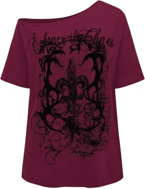 Women's Off The Shoulder Tops Graphic Goth Tee Y2k Vintage Asymmetrical Neck Oversized T Shirts