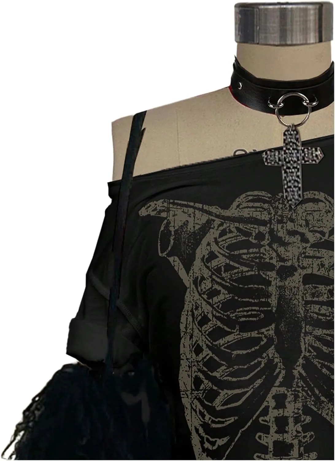 Women's Off The Shoulder Tops Graphic Goth Tee Y2k Vintage Asymmetrical Neck Oversized T Shirts