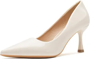 Women's Patent Leather Kitten Heel Dress Pumps Closed Pointed Toe Slip On Mid Heels Business Office Daily Low Top Casual Pumps