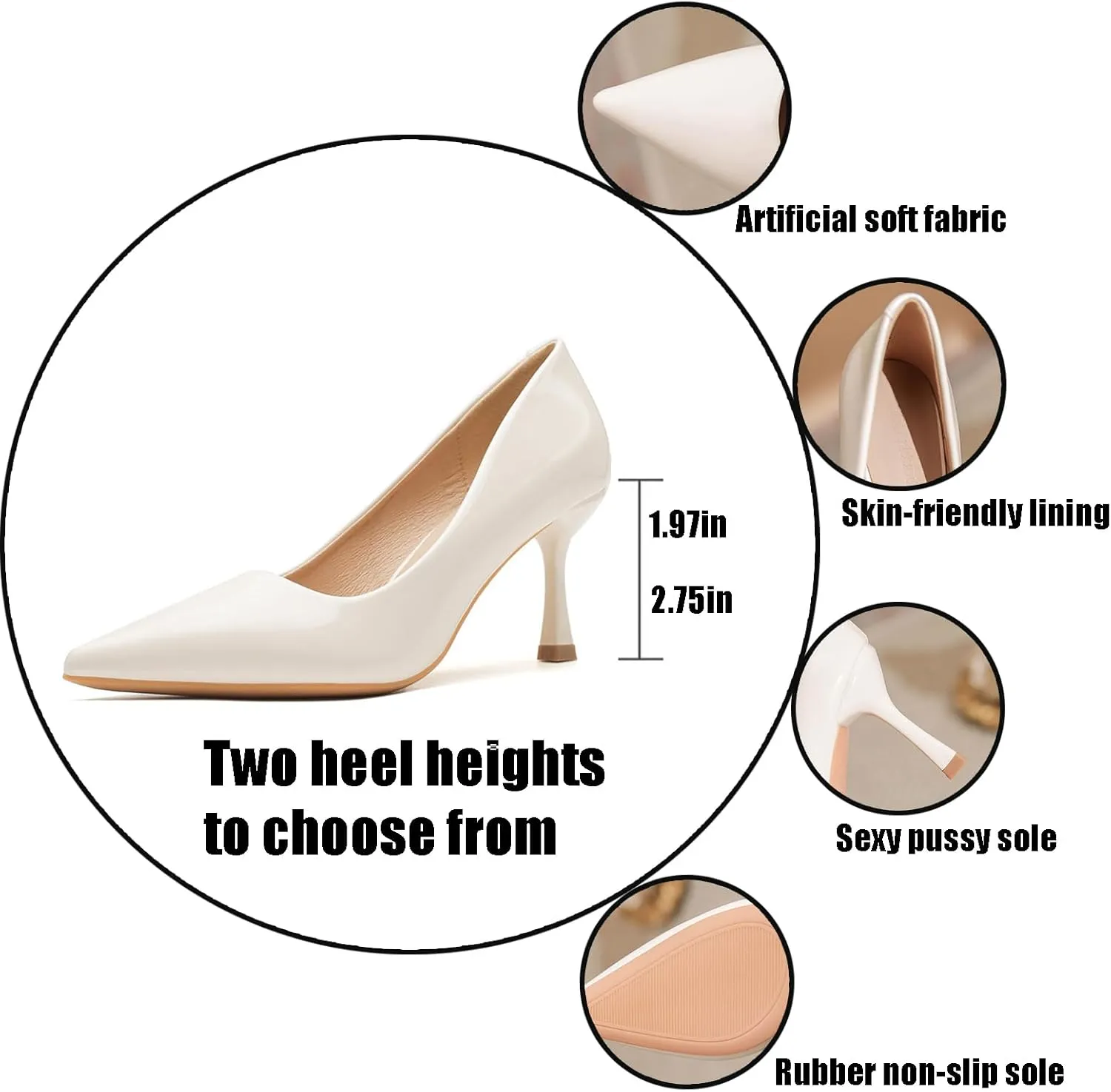 Women's Patent Leather Kitten Heel Dress Pumps Closed Pointed Toe Slip On Mid Heels Business Office Daily Low Top Casual Pumps