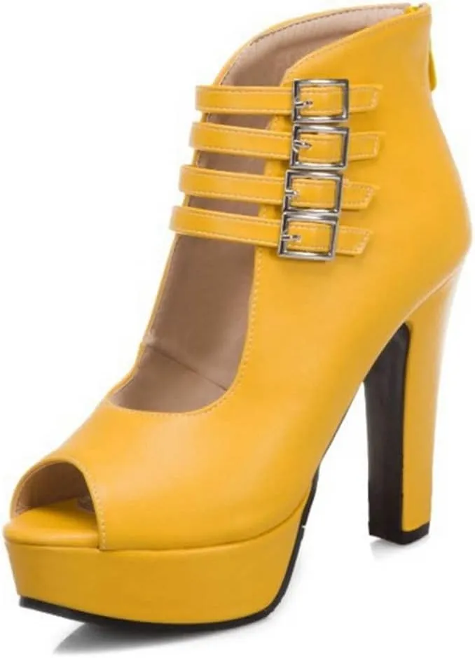Women's Peep-Toe Sandals Platform Chunky Block High Heel Summer Booties