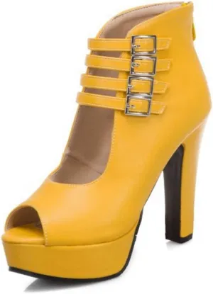 Women's Peep-Toe Sandals Platform Chunky Block High Heel Summer Booties