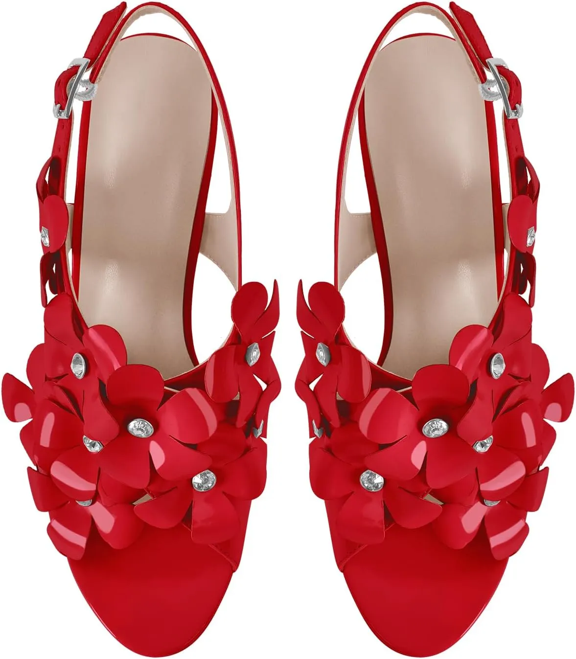 Women's Platform Chunky High Heel Floral Ankle Buckle Peep Open Toe Sandals
