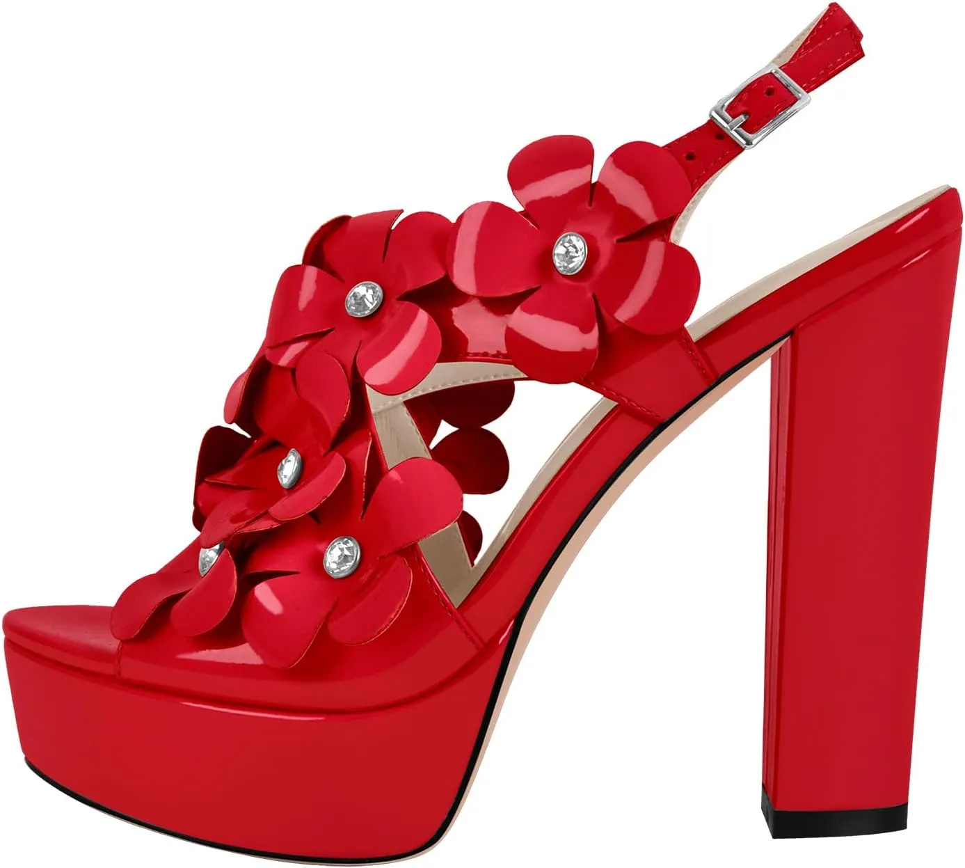 Women's Platform Chunky High Heel Floral Ankle Buckle Peep Open Toe Sandals