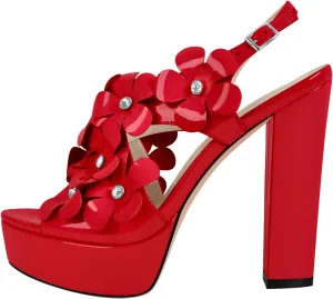 Women's Platform Chunky High Heel Floral Ankle Buckle Peep Open Toe Sandals