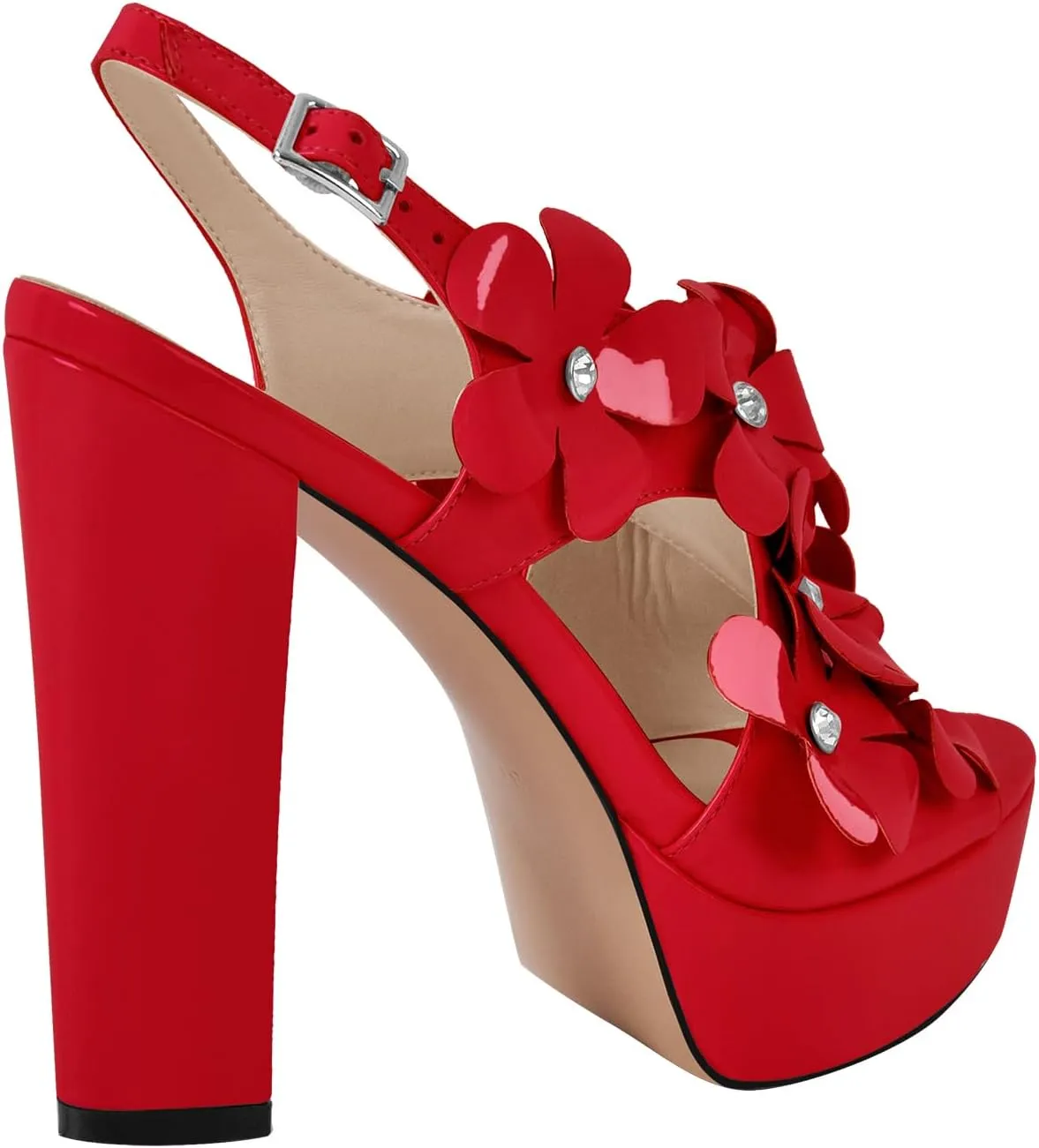 Women's Platform Chunky High Heel Floral Ankle Buckle Peep Open Toe Sandals