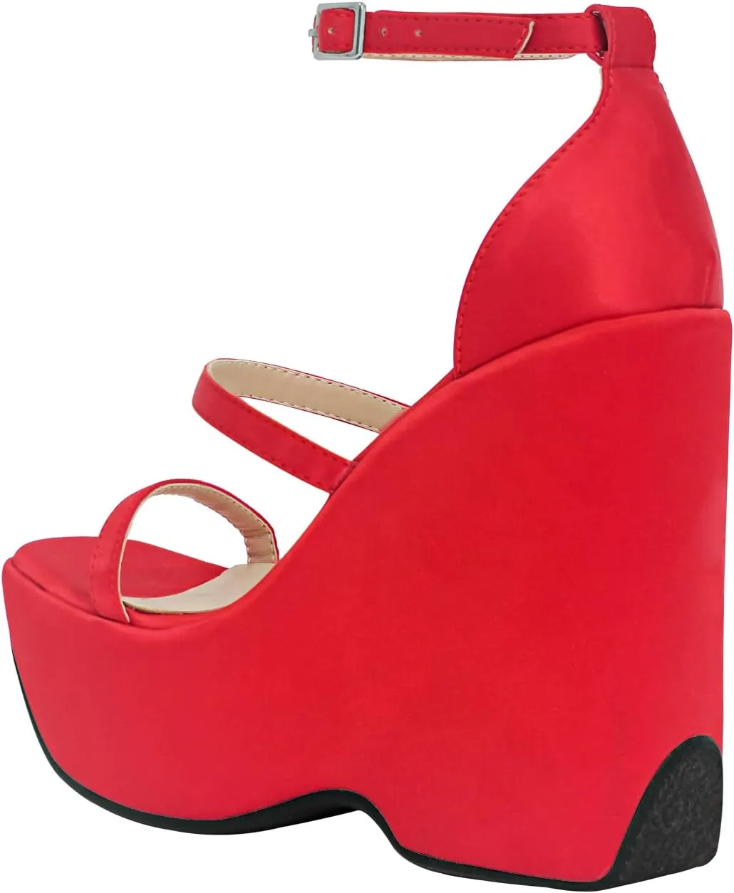 Women's Platform High Heeled Sandals Ankle Strap Wedge Heel Buckle Peep Toe Satin Fashion Sandals