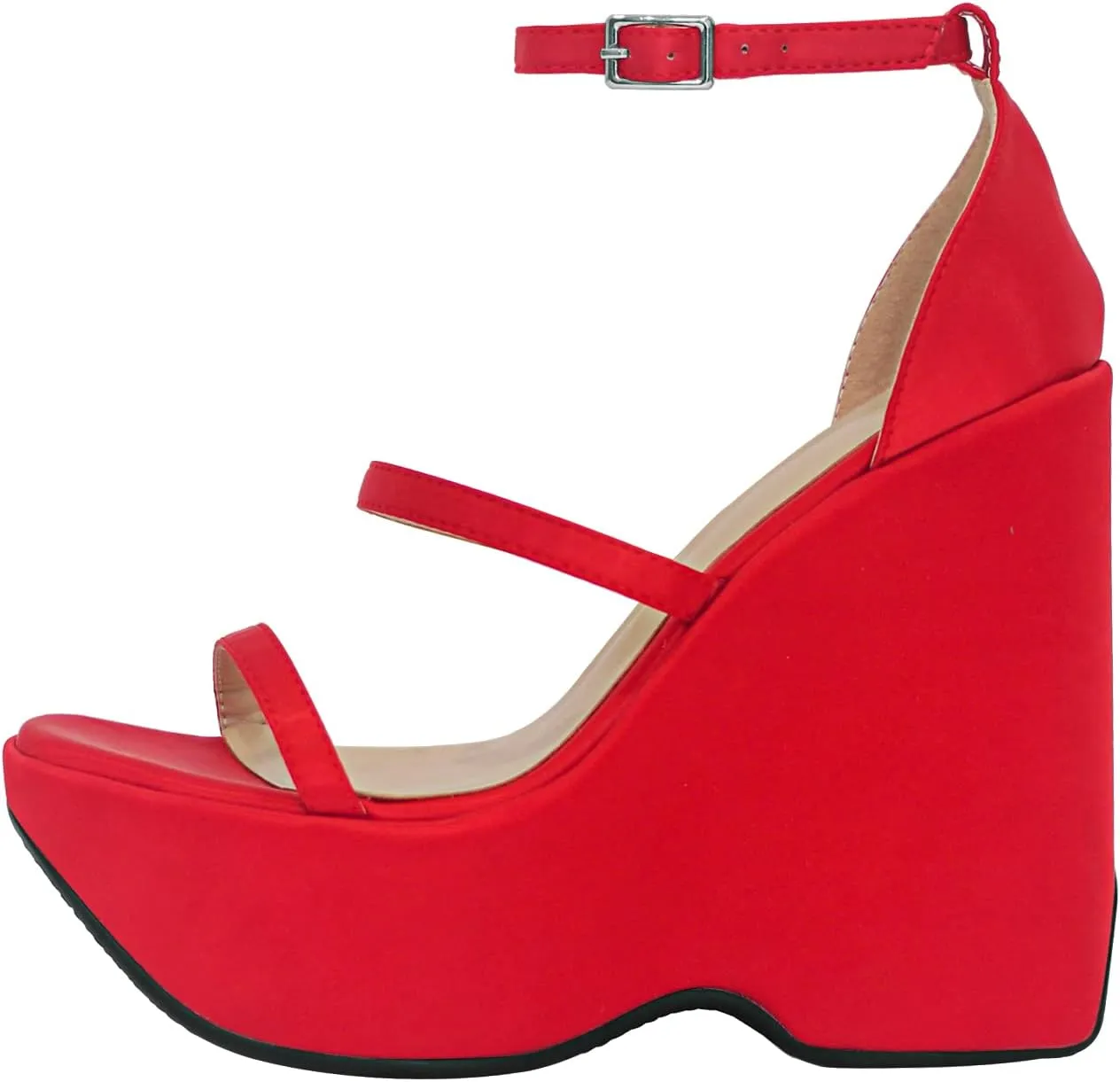 Women's Platform High Heeled Sandals Ankle Strap Wedge Heel Buckle Peep Toe Satin Fashion Sandals