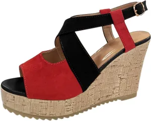 Women's Platform Sandals Wedge Open Toe Ankle Strap Lace Wedding Bridesmaid Shoes Bohemia Wide Width Dressy Summer