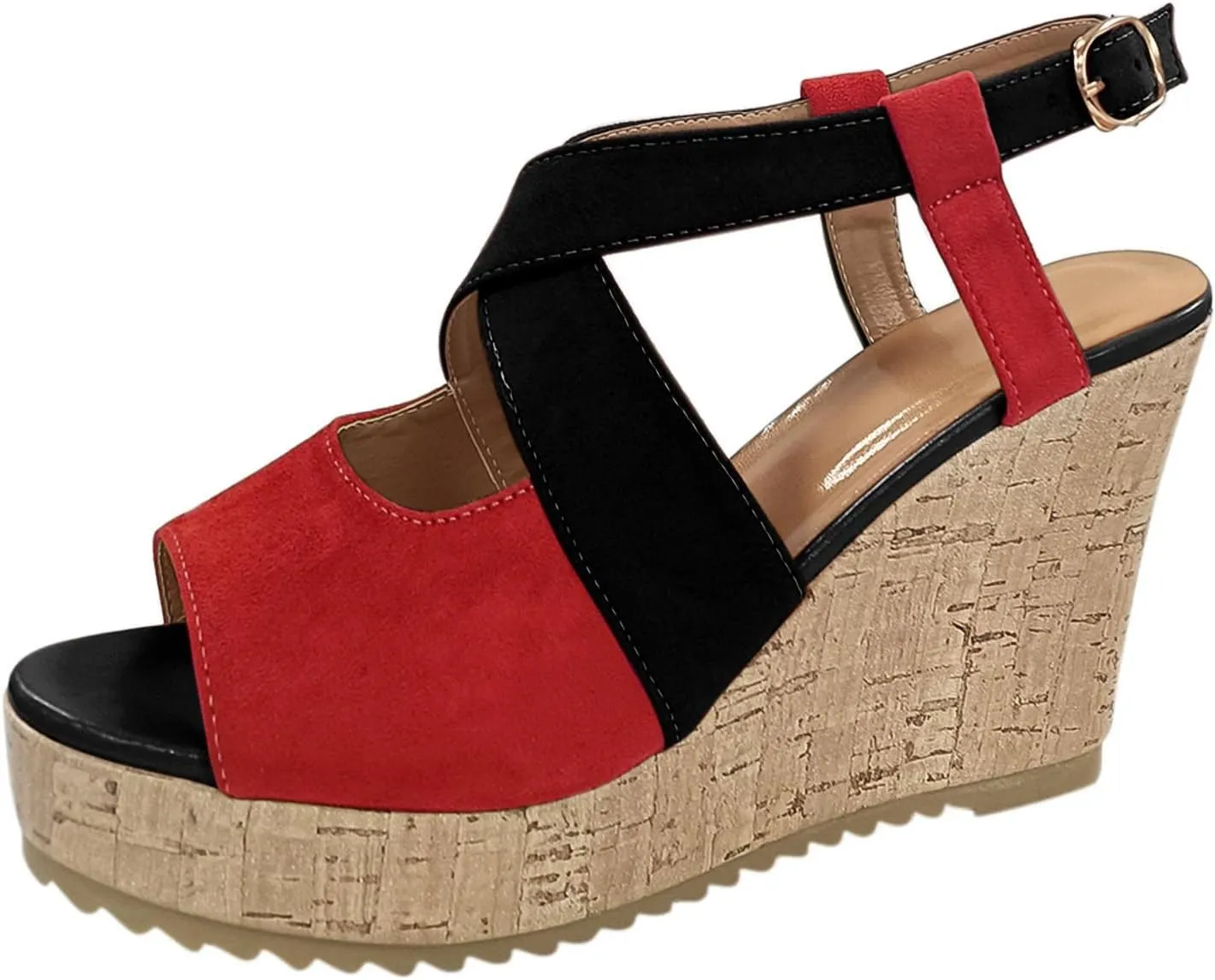 Women's Platform Sandals Wedge Open Toe Ankle Strap Lace Wedding Bridesmaid Shoes Bohemia Wide Width Dressy Summer