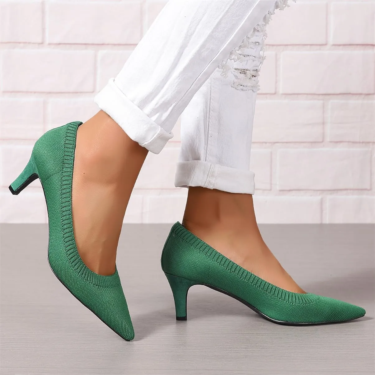 Women's Pumps Kitten Heel Pump Shoes Pointed Toe Knit Comfortable Dress Shoes for Work Business Casual Party Dressy, US Size 4-11
