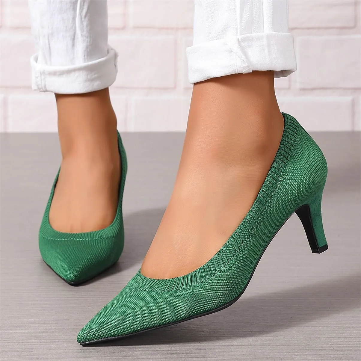 Women's Pumps Kitten Heel Pump Shoes Pointed Toe Knit Comfortable Dress Shoes for Work Business Casual Party Dressy, US Size 4-11