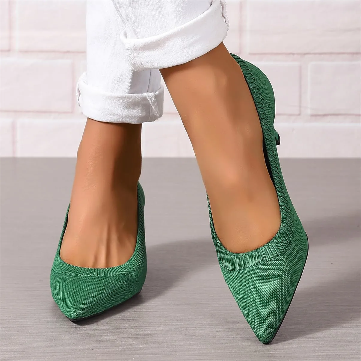 Women's Pumps Kitten Heel Pump Shoes Pointed Toe Knit Comfortable Dress Shoes for Work Business Casual Party Dressy, US Size 4-11