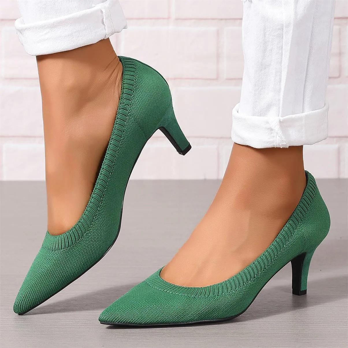 Women's Pumps Kitten Heel Pump Shoes Pointed Toe Knit Comfortable Dress Shoes for Work Business Casual Party Dressy, US Size 4-11