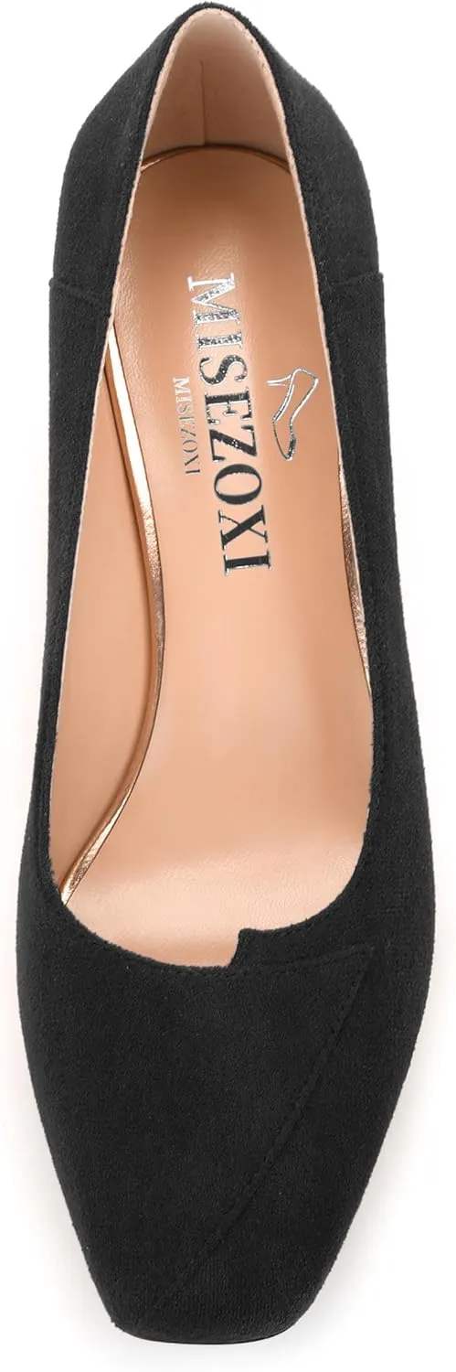 Womens Pumps, Low Chunky Block Heels for Women, Square Toe Womens Dress Shoes for Party and Office, Patent Dress Pumps