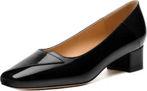 Womens Pumps, Low Chunky Block Heels for Women, Square Toe Womens Dress Shoes for Party and Office, Patent Dress Pumps