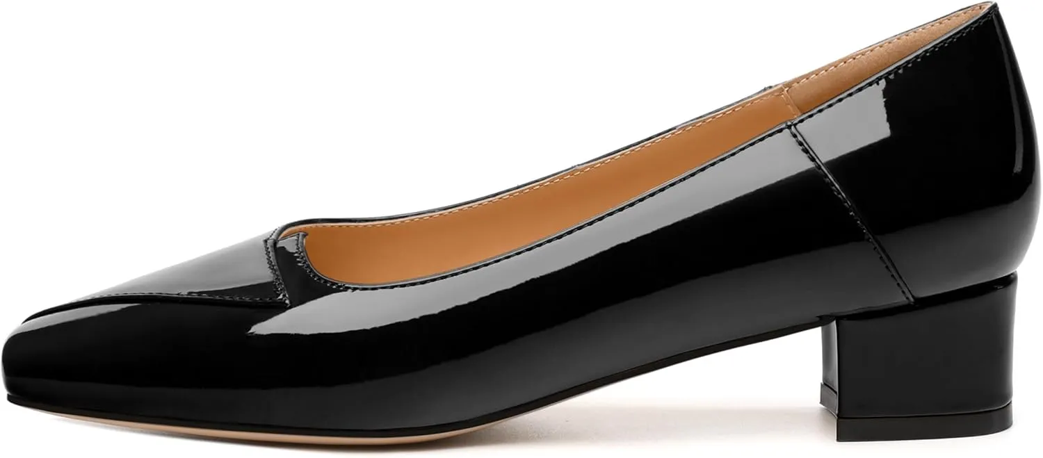 Womens Pumps, Low Chunky Block Heels for Women, Square Toe Womens Dress Shoes for Party and Office, Patent Dress Pumps