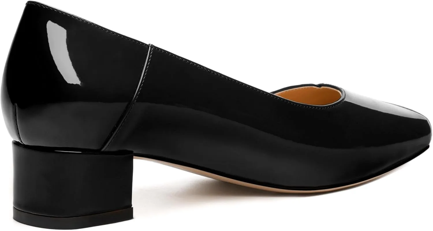 Womens Pumps, Low Chunky Block Heels for Women, Square Toe Womens Dress Shoes for Party and Office, Patent Dress Pumps