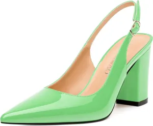 Women's Pumps, Pointed Toe High Heels, Slingback with Buckle, Fashion Solid Patent Pumps for Working Partying Wedding