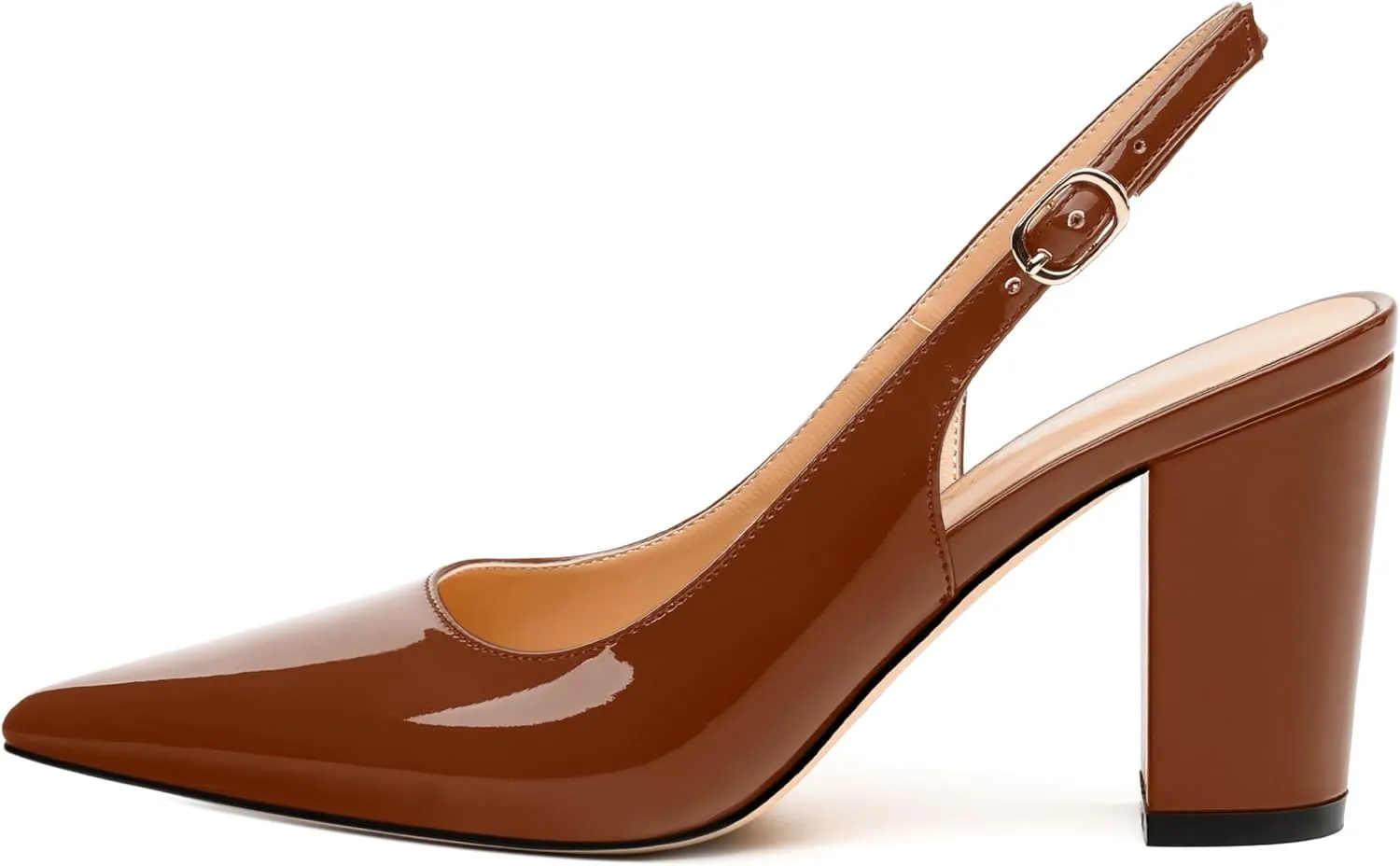 Women's Pumps, Pointed Toe High Heels, Slingback with Buckle, Fashion Solid Patent Pumps for Working Partying Wedding