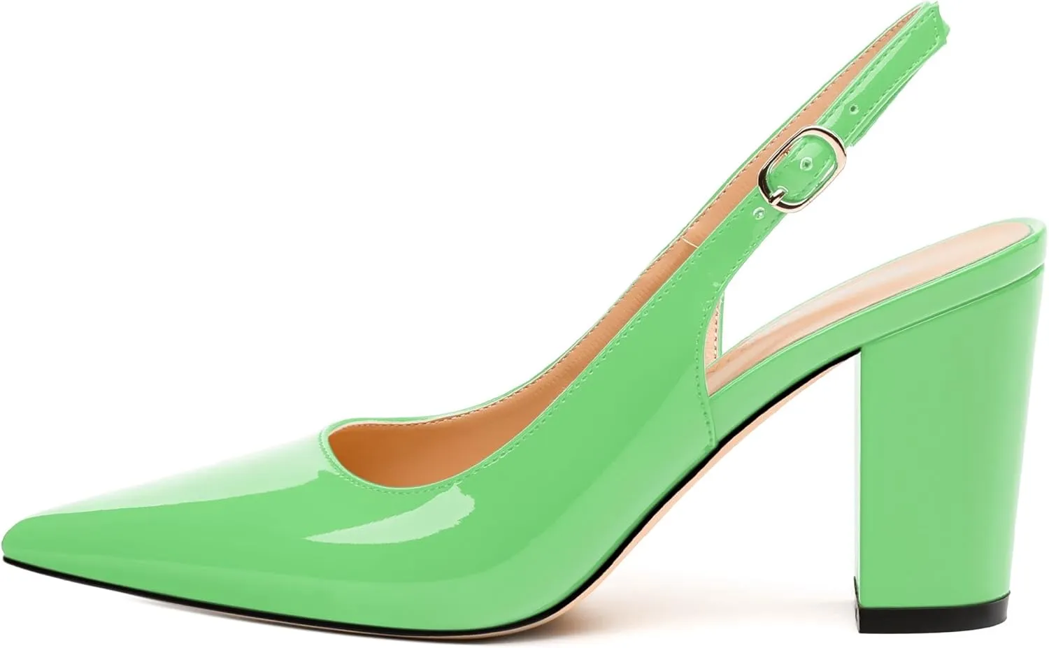 Women's Pumps, Pointed Toe High Heels, Slingback with Buckle, Fashion Solid Patent Pumps for Working Partying Wedding