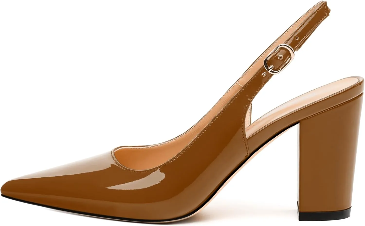 Women's Pumps, Pointed Toe High Heels, Slingback with Buckle, Fashion Solid Patent Pumps for Working Partying Wedding