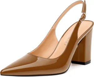 Women's Pumps, Pointed Toe High Heels, Slingback with Buckle, Fashion Solid Patent Pumps for Working Partying Wedding