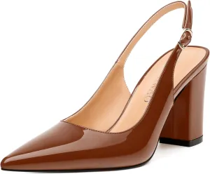 Women's Pumps, Pointed Toe High Heels, Slingback with Buckle, Fashion Solid Patent Pumps for Working Partying Wedding