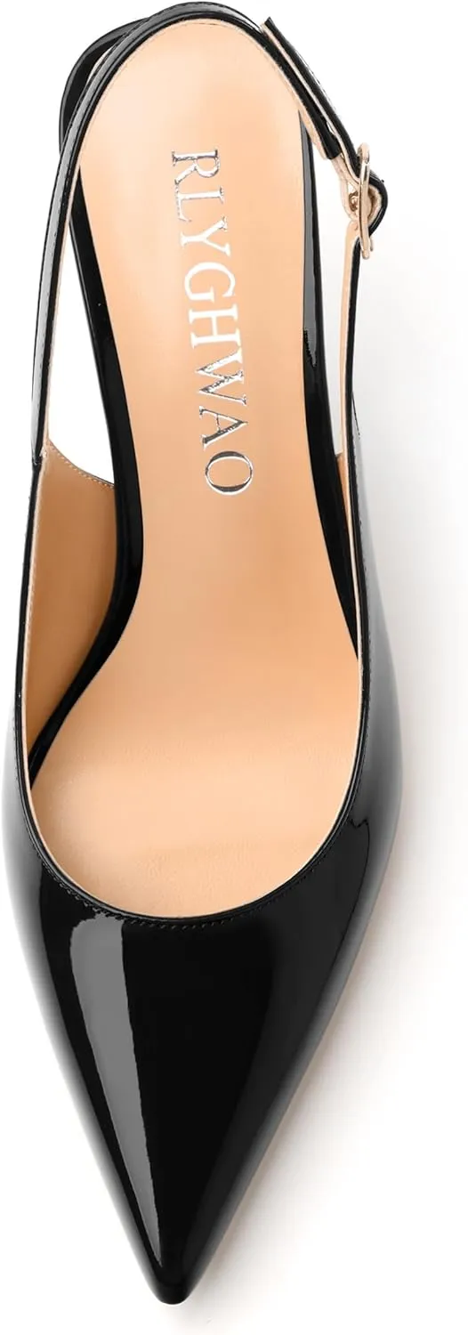 Women's Pumps, Slingback Pointed Toe Stiletto High Heels, Fashion Adjust Buckle Patent Shoes for Women 3.3 inch
