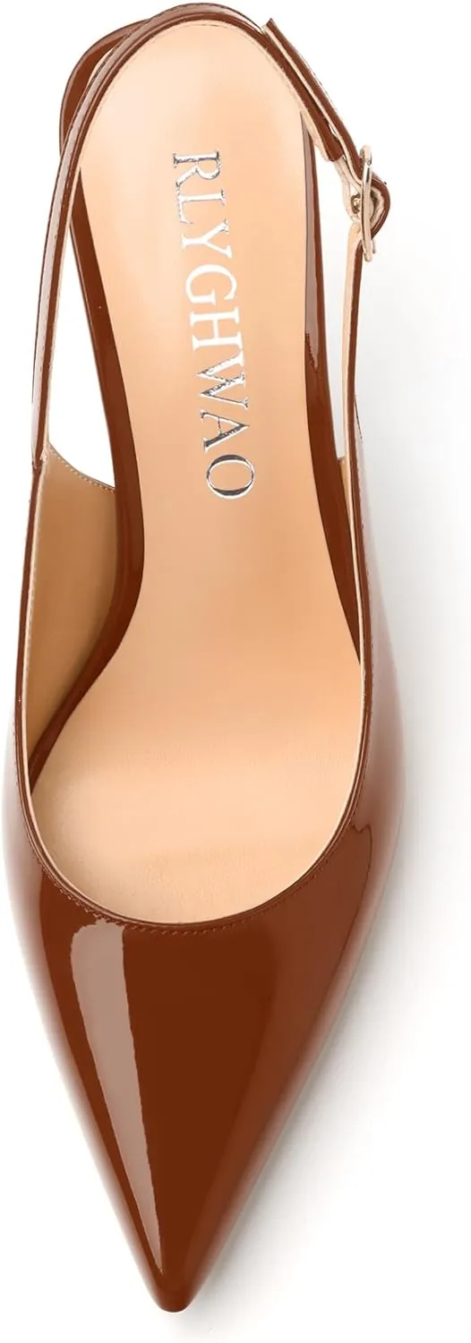 Women's Pumps, Slingback Pointed Toe Stiletto High Heels, Fashion Adjust Buckle Patent Shoes for Women 3.3 inch