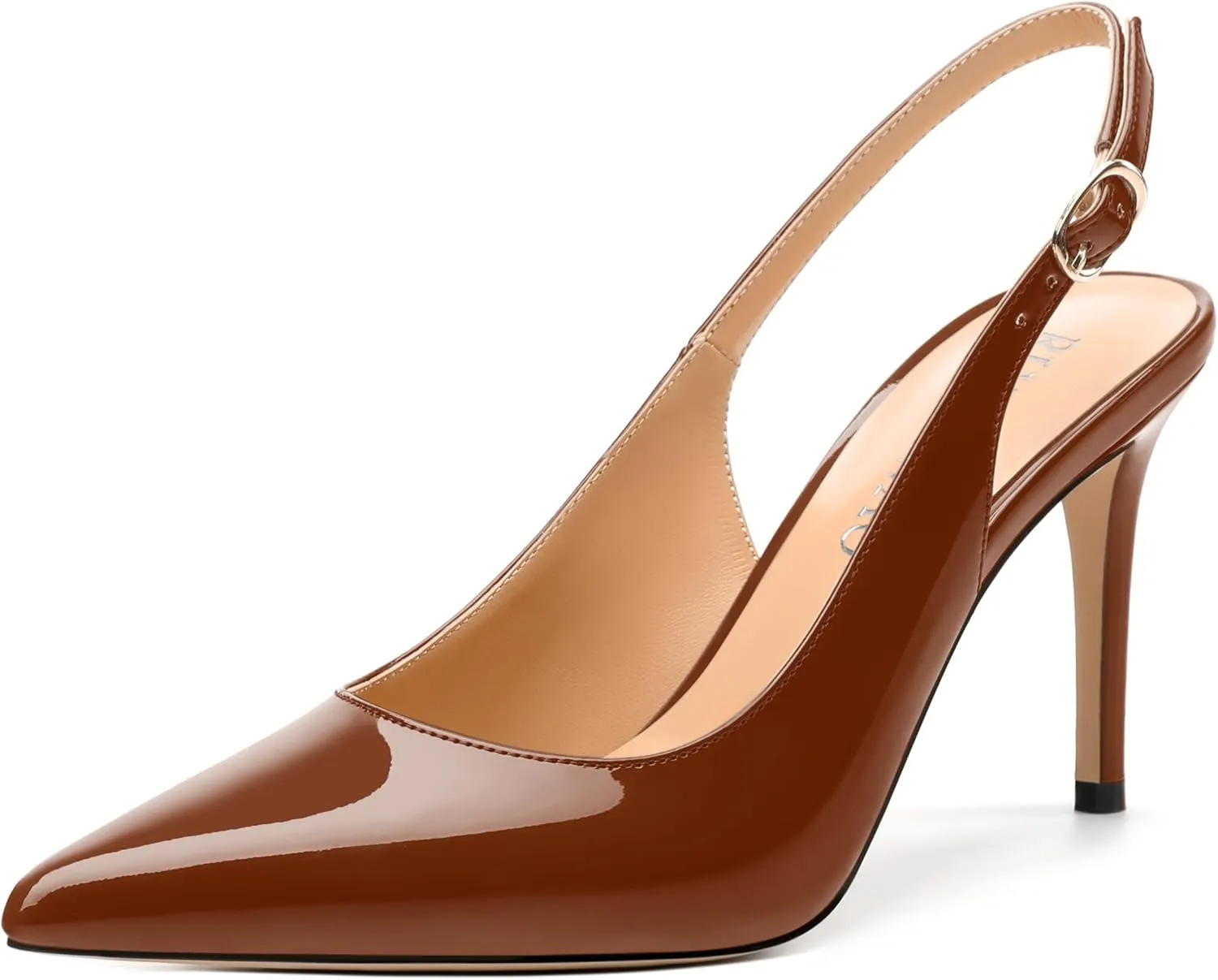 Women's Pumps, Slingback Pointed Toe Stiletto High Heels, Fashion Adjust Buckle Patent Shoes for Women 3.3 inch