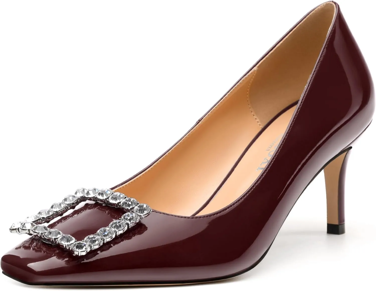 Womens Pumps, Small Square Toe Kitten Heels Pumps for Women, Rhinestone Square Buckle Decoration Daily Dress Pump Shoes 2.5"
