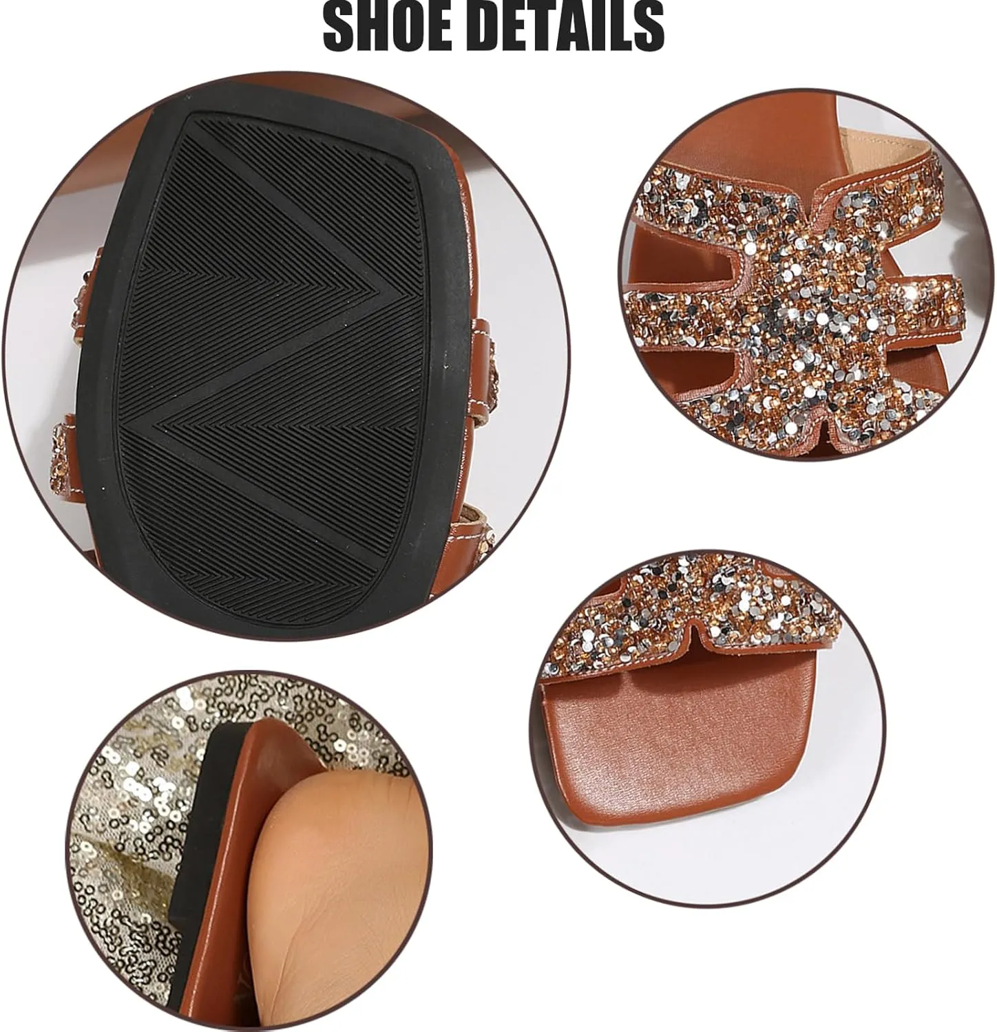 Women's Rhinestone Square Toe Flat Slides Fashion Glitter Open Toe Slip-On Dress Slide Sandals Summer Casual Soft Beach Walking Slides Sandals