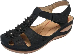 Womens Sandals Bohemia Platform Gladiator Ladies Shoes Flower Sandals Vintage Dressy Hollow Out Summer Beach Ankle Strap Causal Comfortable Closed Toe Wedge Shoes for Outdoor 2025