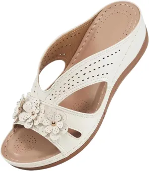 Womens Sandals Dressy Summer Hollow Out Orthopedic Sandals Casual Arch Support Slip On Low Heels Slippers